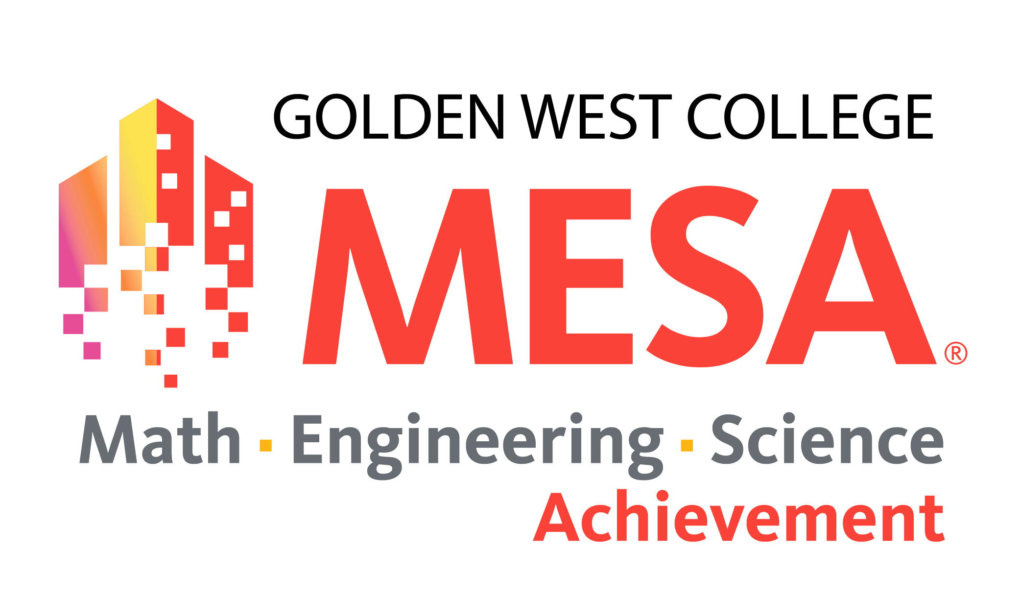 Image of the MESA logo - Graphic on the left that looks like floating building with all capital letters of M E S A on the right. Golden West College is spelled out below. 